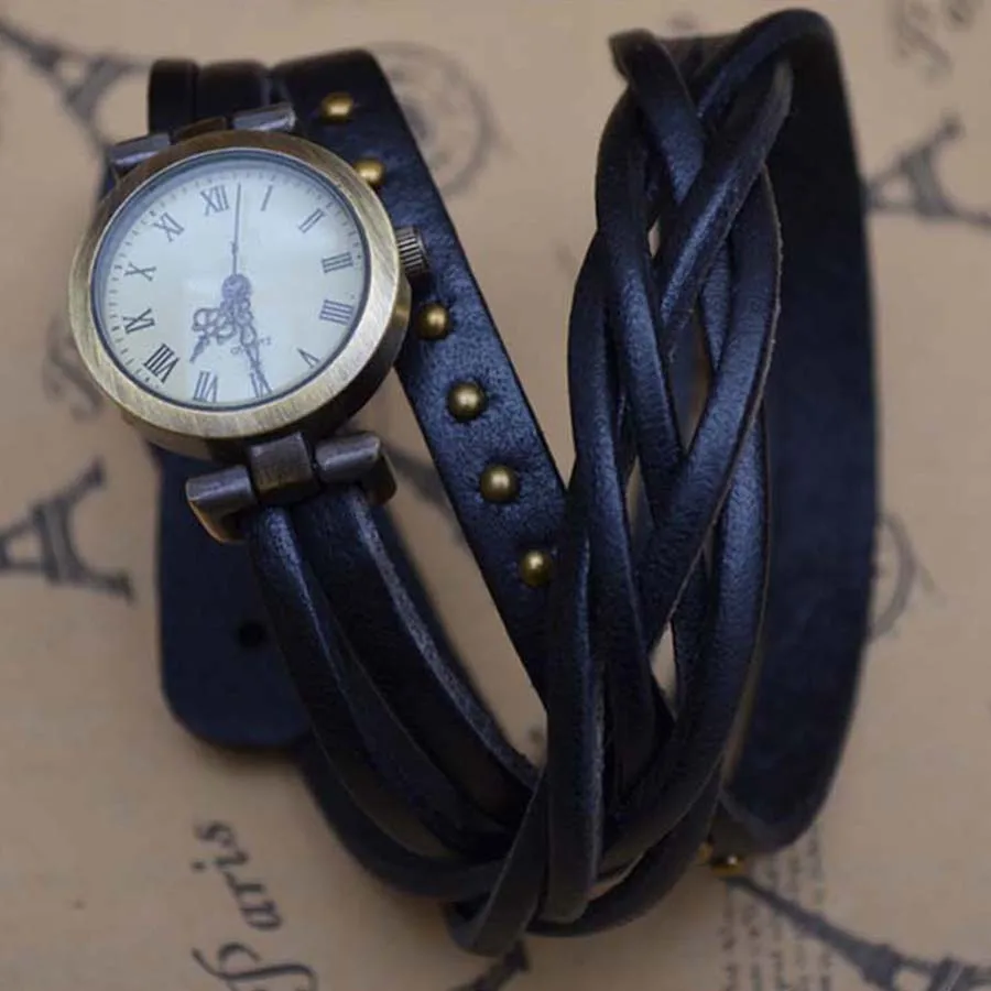 Shsby Baru Roma Vintage Kulit Sapi Spiral Luka Gelang Jam Angka Romawi Menenun Kepang Watch Wanita Kulit Strap Jam Tangan