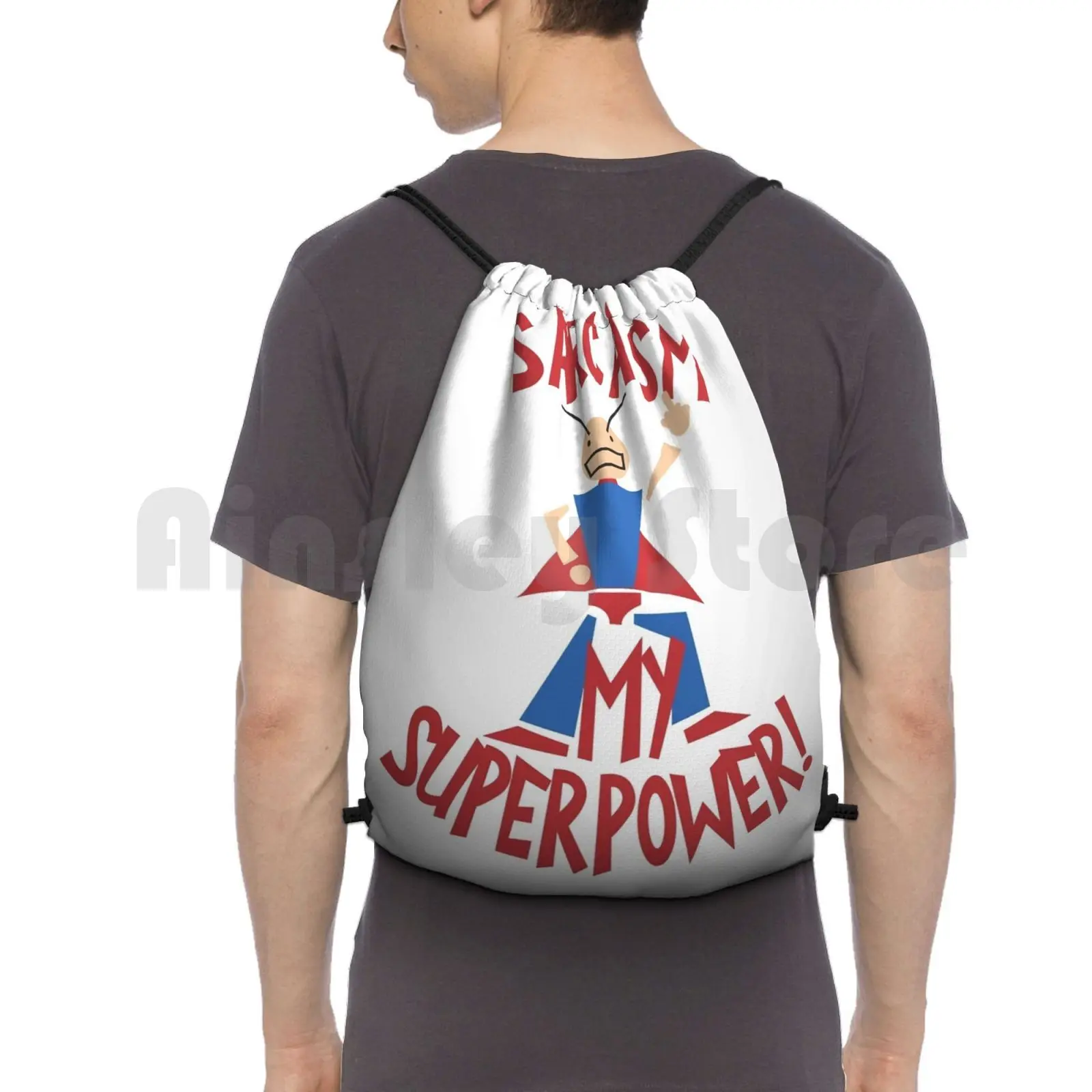 Sarcasm My Superpower With Superhero Backpack Drawstring Bag Riding Climbing Gym Bag  Sarcasm Is My Superpower Sarcasm