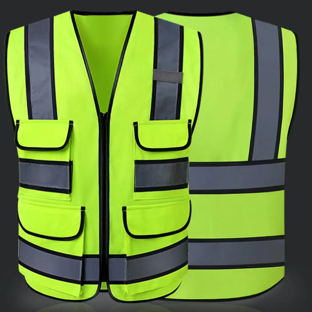 Reflective Vest Safety Sleeveless Waistcoat With Zipper Yellow E