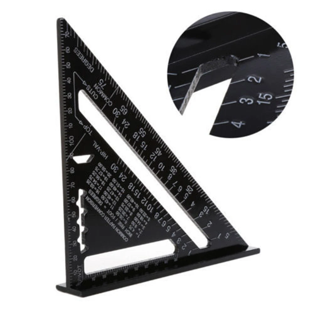 7 12inch Gauges British Metric Aluminum Alloy Triangle Ruler Protractor Measuring Tool