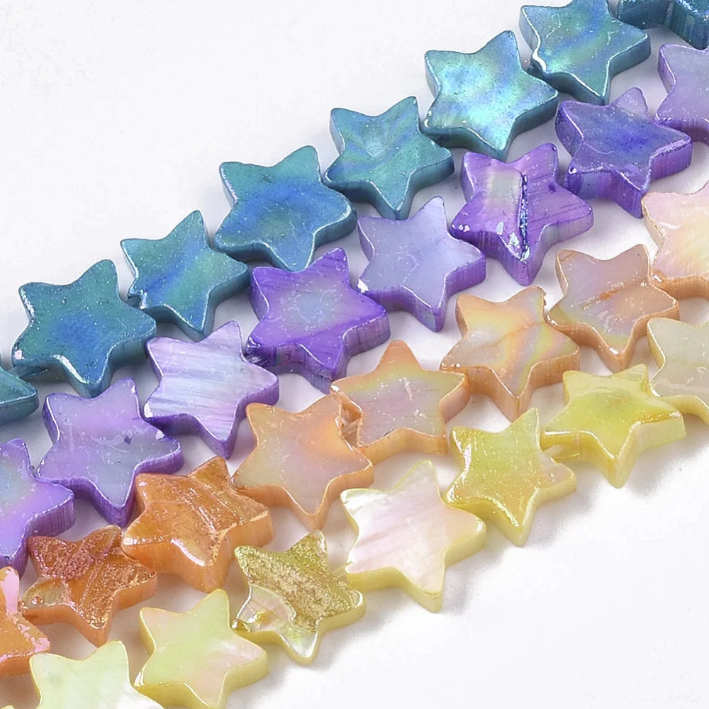 

10 Strand Dyed Freshwater Shell Star Beads Strands for jewelry making Accessories Decor, AB Color Plated, Mixed Color