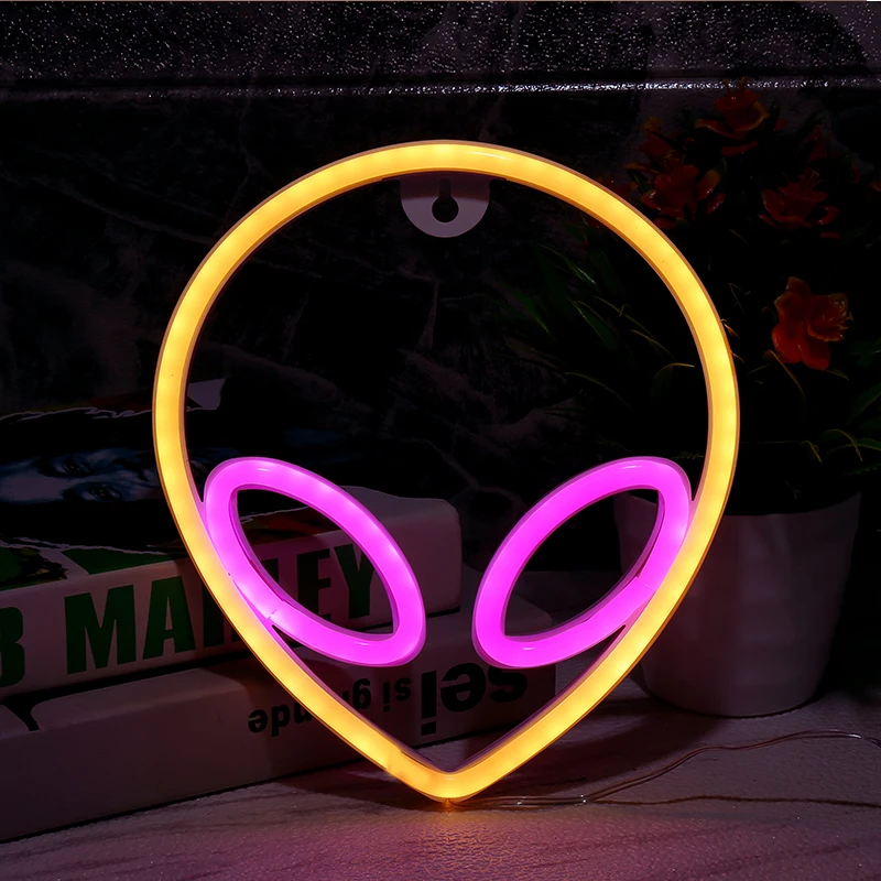 Neon Sign Alien Gezicht Vormige Muur Opknoping Verlichting Voor Thuis Kinderkamer Saucerman Led Nacht Lampen Xmas Party Vakantie art Decor