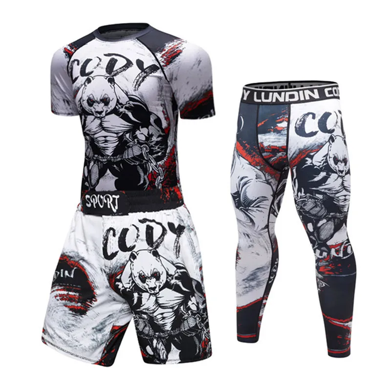 Men Tracksuit MMA Rashguard Jiu Jitsu T-shirt+Pants Fitness Boxing Jerseys Set BJJ Muay Thai Gym Rash Guard Sportsuit Brand