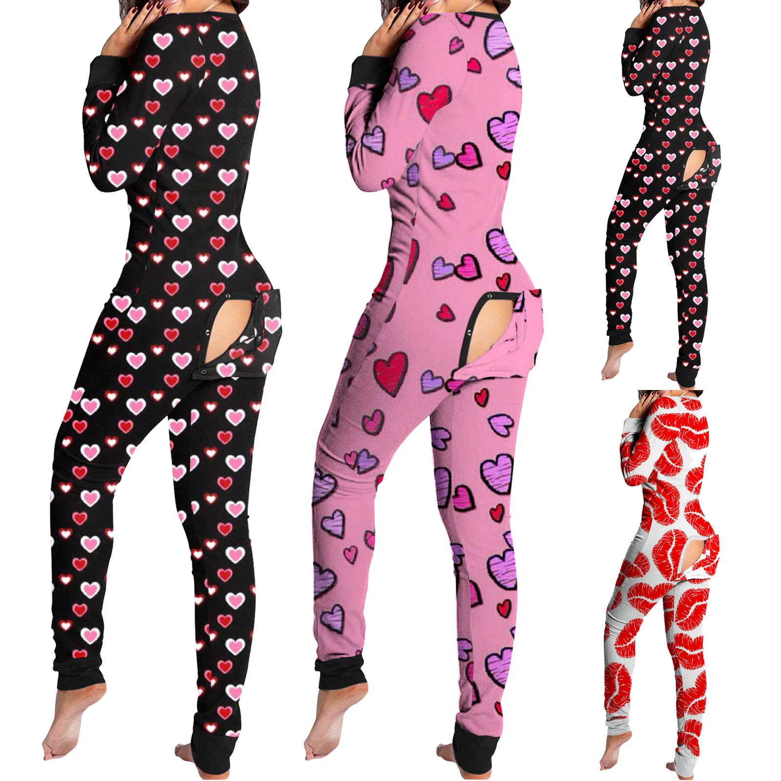 Pijama de Natal sexy para mulheres, macacão de ano novo, frente, costas, bunda, aberto, bunda, estampa de Natal, loungewear