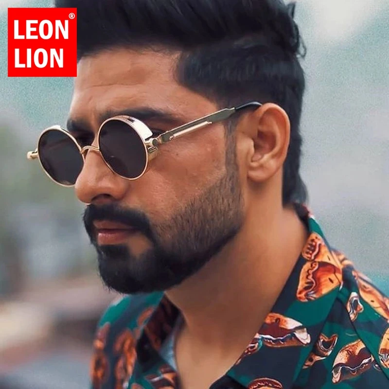 

LeonLion 2023 Steampunk Retro Sunglasses Men Metal High Quality Eyewear for Men/Women Reflective Colorful Glasses Men UV400