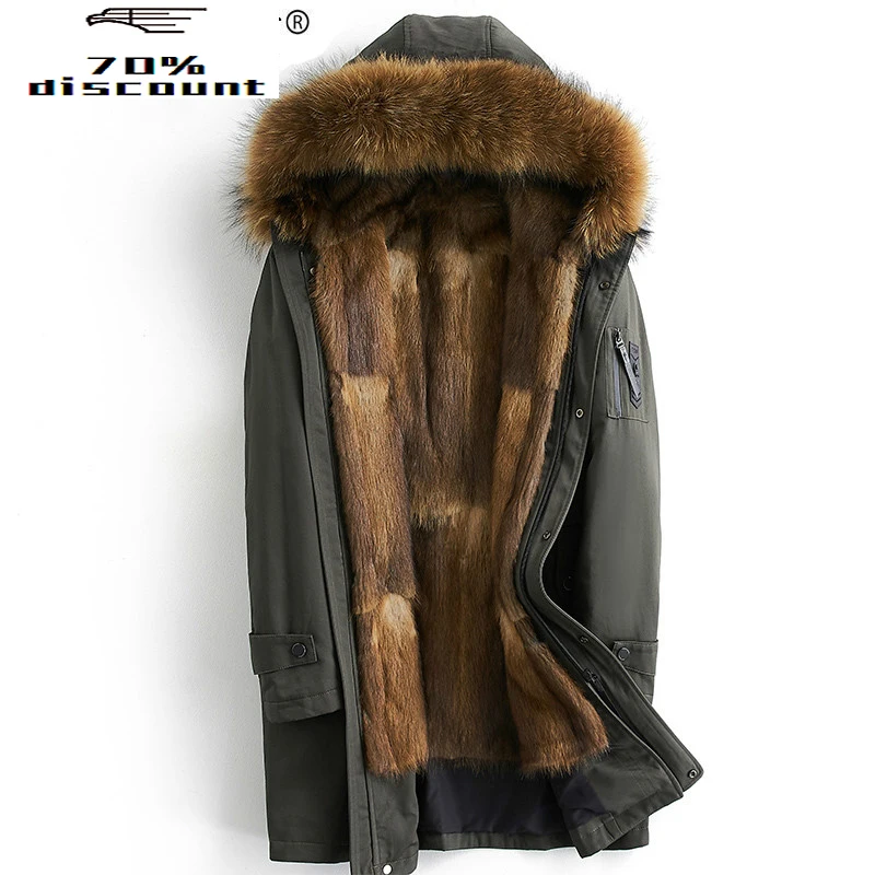 

Parka Real Fur Mens Mink Coat Winter Jacket Men Hooded Raccoon Fur Collar Long Coat Parkas Manteau Homme Hiver KJ2406