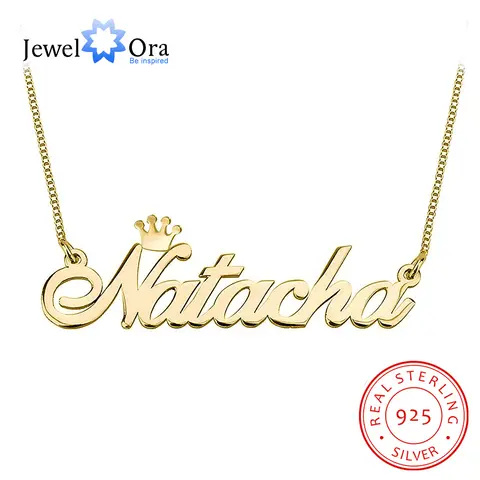 JewelOra Personalized 925 Sterling Silver Nameplate Necklace with Crown Custom Any Name Fine Jewelry Gift for Mom