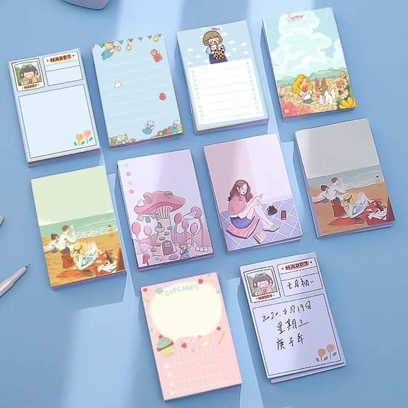 

Korean Creative Girl Cute Students Cartoon Sticky Notes Office Learn Memo Pads Simple Message Label Paper Kawaii Stationery Plan