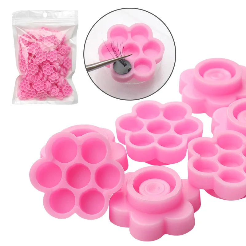 100Pcs Eyelash Extension Glue Cups Eyelash Extension Supplies Lashes Accessories Flower Disposable Eyelash Glue Holder Ring Cup