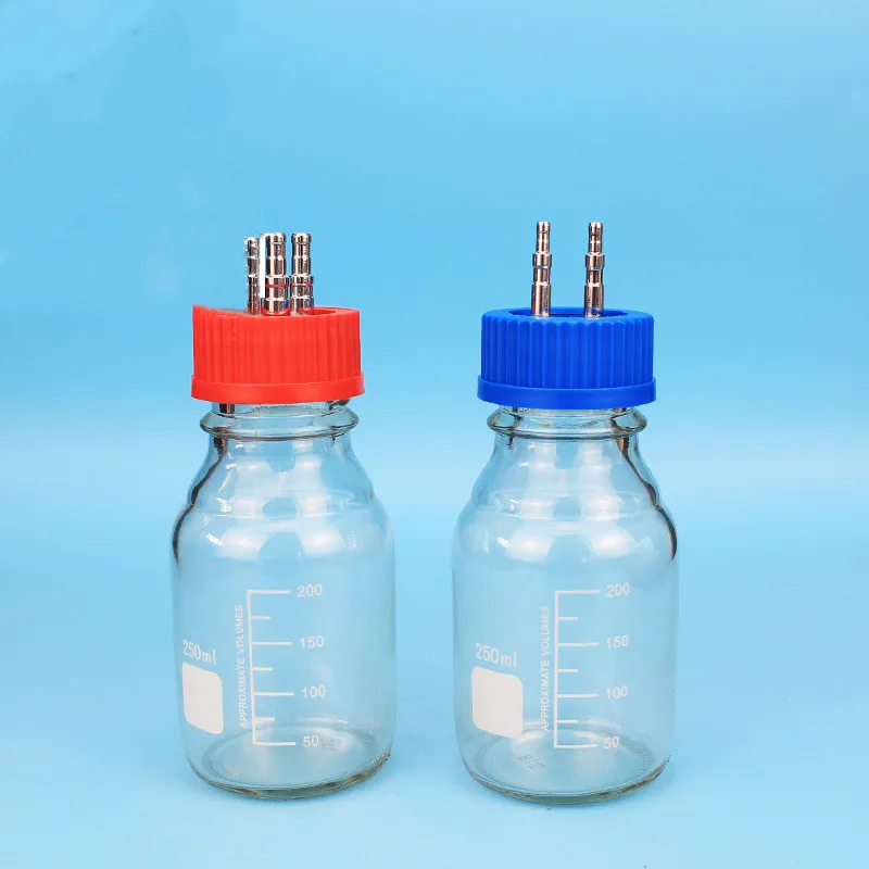 Glass Feeding Bottle Stainless Steel Cap for Fermentor Reactor Bottle One Way Two Way Three Way 100 / 250 / 500 / 1000ml