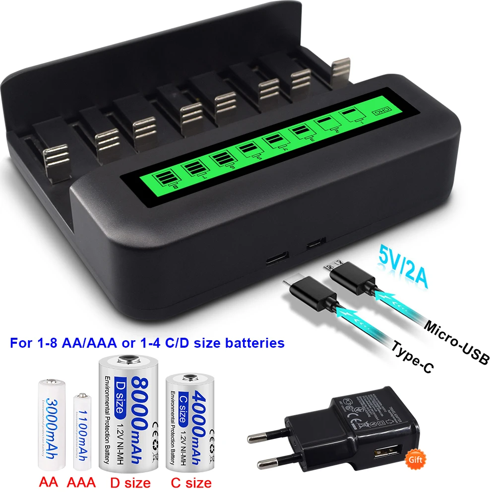 Palo 1.2V NI-MH AA / AAA Rechargeable Battery C size batteries type D battery with LCD charger for 1.2v AA AAA C D Battery