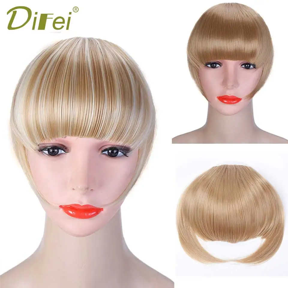 DIFEI-flequillo sintético negro y marrón para mujer, extensión de cabello falso, liso, resistente al calor, flequillo de aire