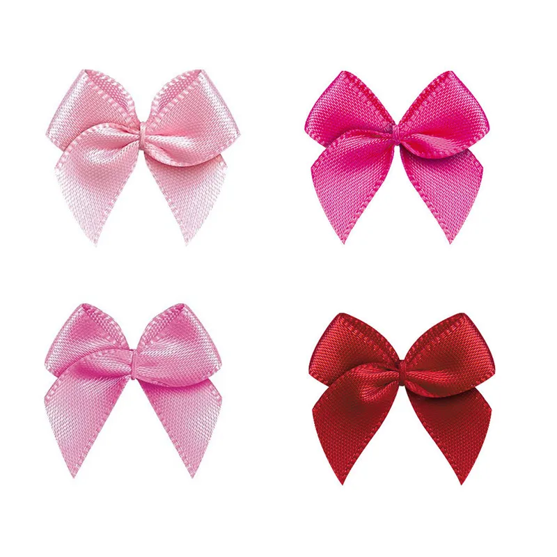 50pcs Pink Satin Ribbon Bows Decoration Bows For Craft Packages Small Bowknot Gift Wrapping Flower DIY Wedding Bow Birth 25±3mm