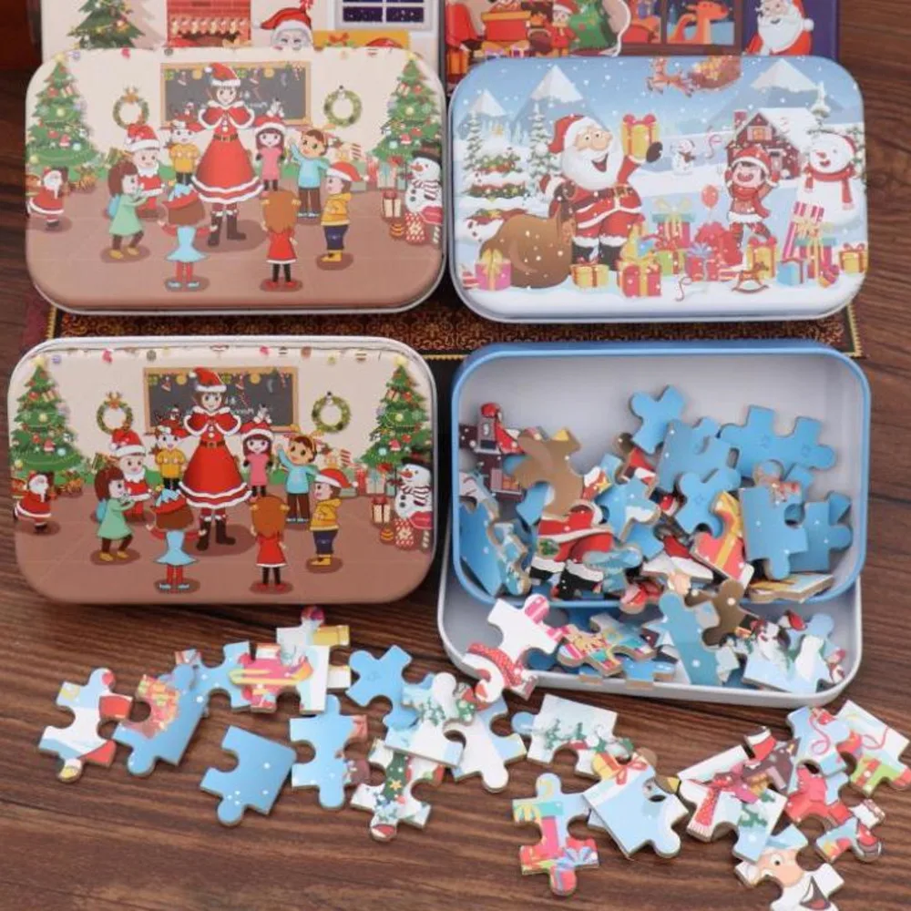 Christmas Wooden Jigsaw Puzzle Kids Toy Santa Claus Jigsaw Xmas Children Early Educational DIY Jigsaw Kids Christmas Baby Gifts