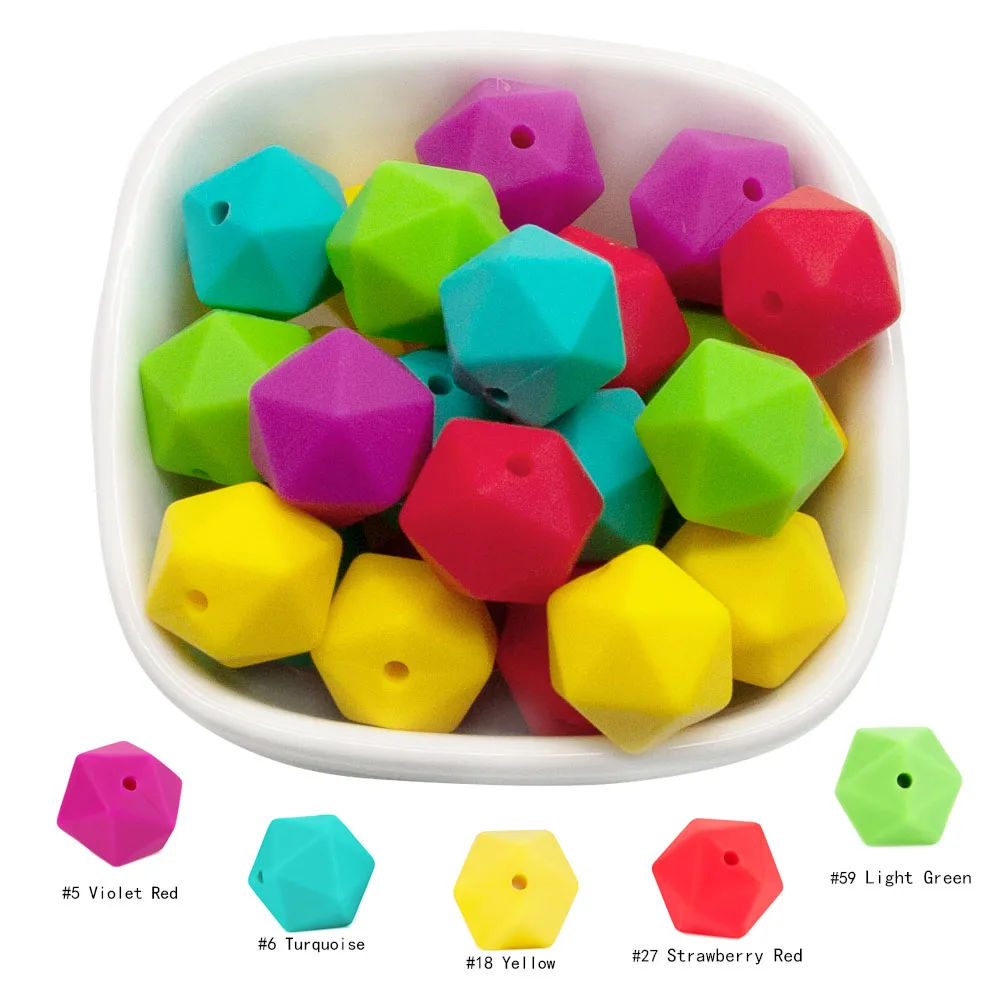 10PCS Silicone Beads Polygon 17mm 10pcs BPA Free sensory  Baby products Chewable Teething Pacifier Baby toy