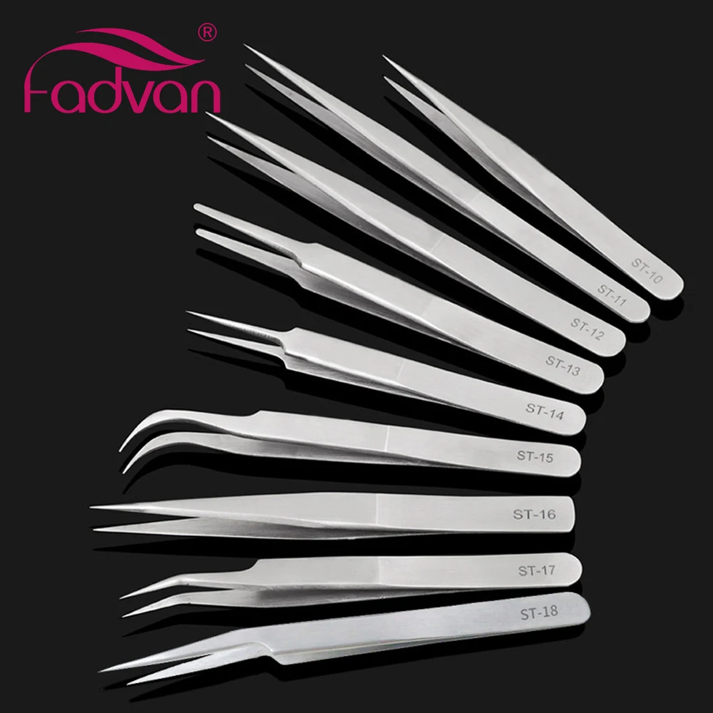 Fadvan Stainless Steel Tweezers 2pcs/set VETUS-ST Series Eyebrow Tweezer False Eyelash Extension Tools Anti Acid Tweezers