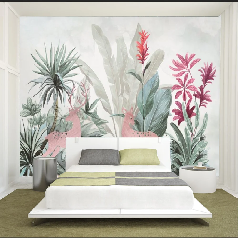 

Milofi custom wallpaper mural Nordic hand-painted tropical plants antelope fresh background wall wall decoration painting