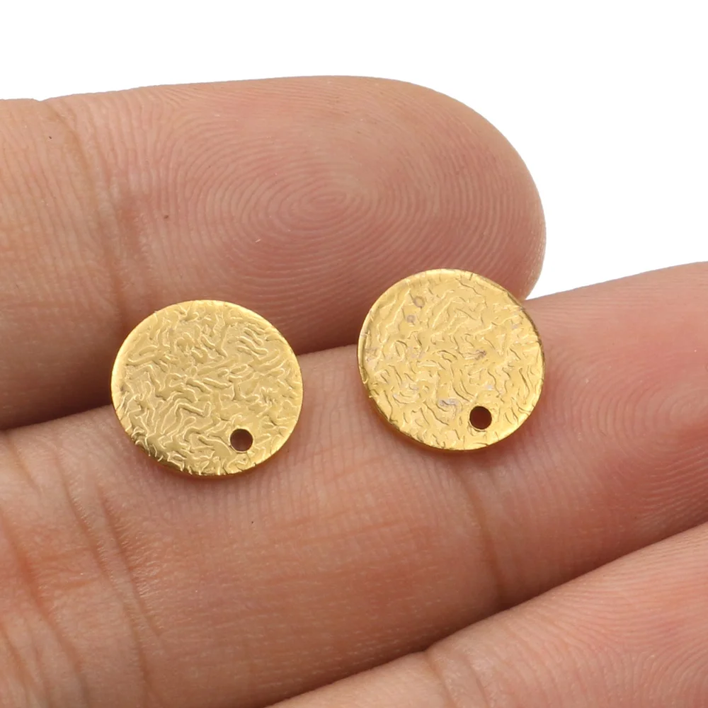 10PCS Lot Gold Stainless Steel Stud Earrings Connectors Round Posts with Hole DIY for Women Jewelry Making Supplies Accessories