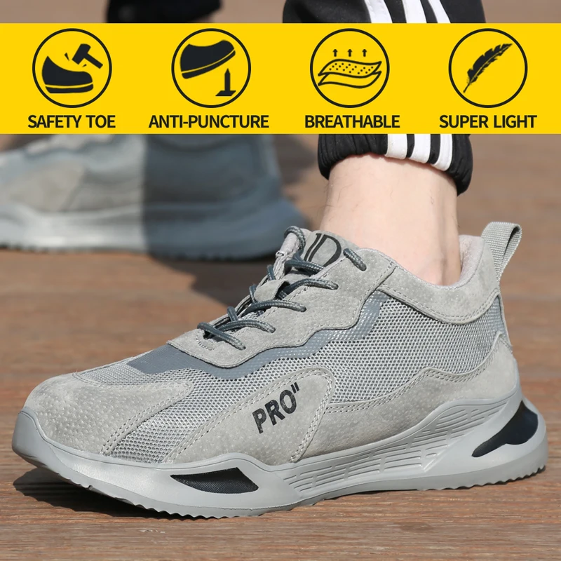 Work Safety Shoes Anti-Smashing Steel Toe Puncture Proof Construction Lightweight Breathable Sneakers Boots Men Women Air Light