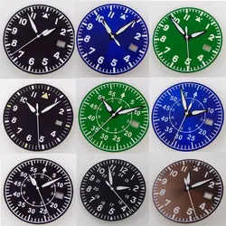 Esfera de reloj + manecillas aptas para NH35/NH35A, movimiento automático, Lume verde, negro/azul/Verde/Color café, 33,6mm