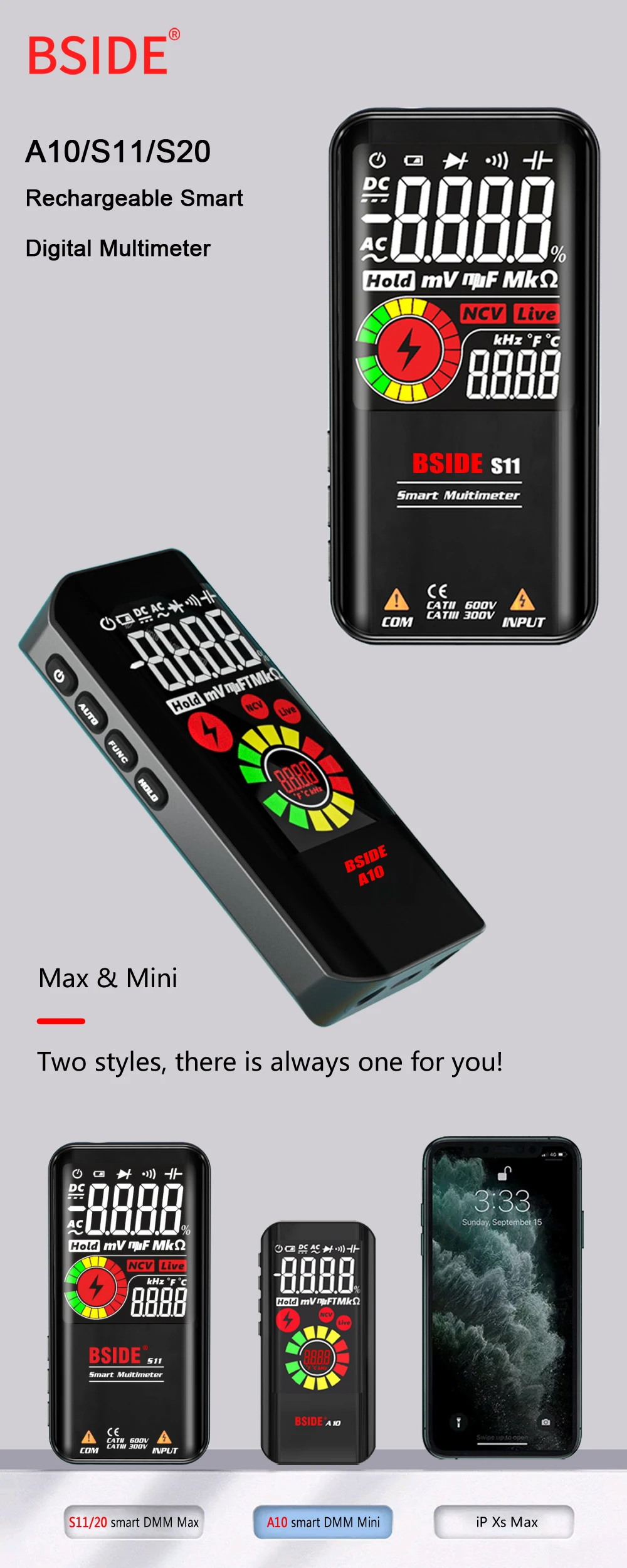 BSIDE Professionelles Digitales Multimeter Smart 9999 EMF Multitester DC AC Spannung Kondensator Ohm Diode Live Elektrischer Tester USB-Ladefunktion – Detail 1