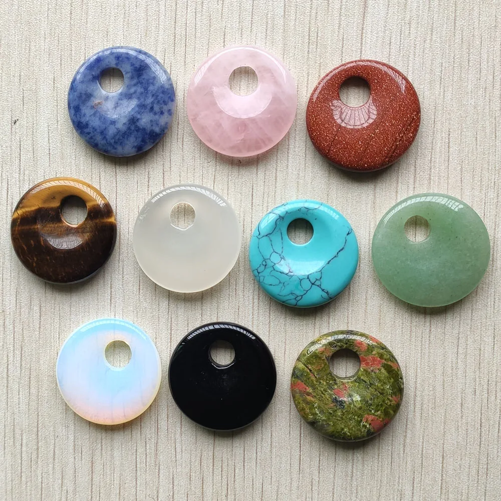 Fashion Natural Stone Mix Gogo Donut Charm Pendants Beads 30mm for Necklace Bracelet Jewelry Making Wholesale 10pcs/lot