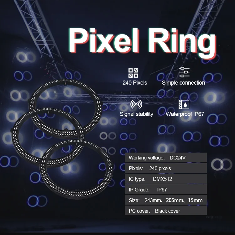 DC24V 3535RGB Addressable LED Pixel Ring；240Leds/60pixels DMX Digital RGB LED Ring 243mm diameter  for Stage Light