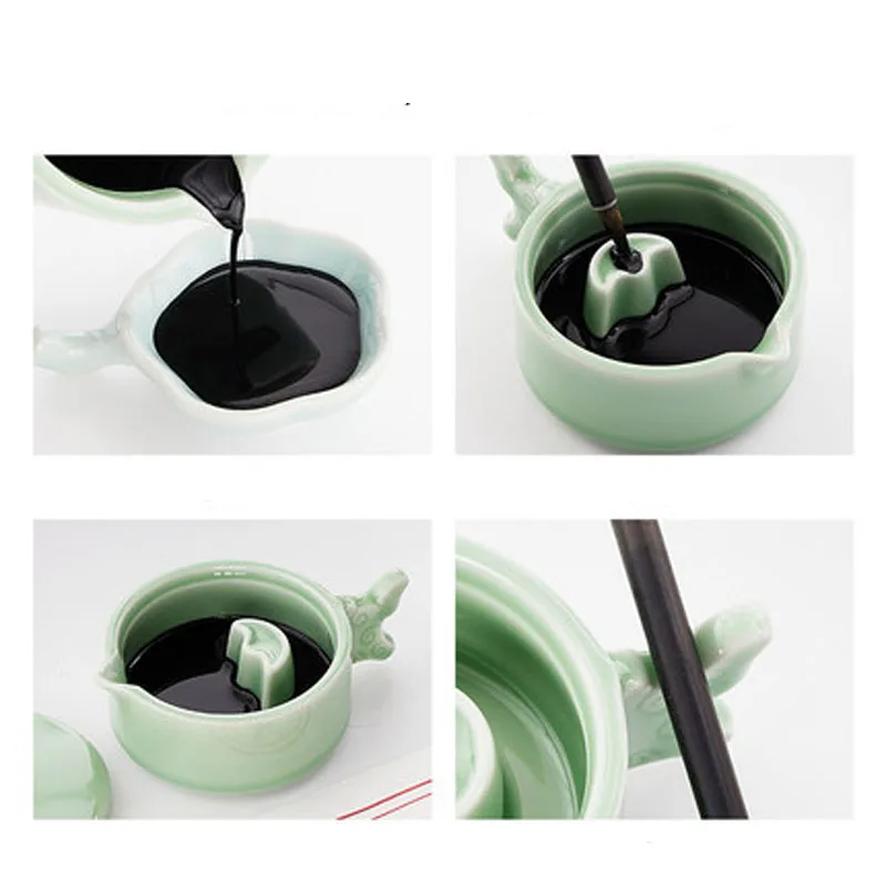 3 In 1 Useful Ceramic ink pool inkstone Chinese Water Ink Painting Calligraphy Brush Wash Tools