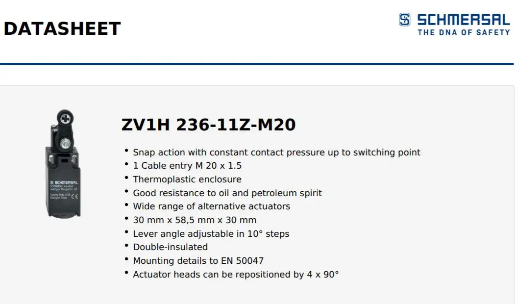 Position switch  236  236 roller lever 1H  ZV1H 236-11Z-M20