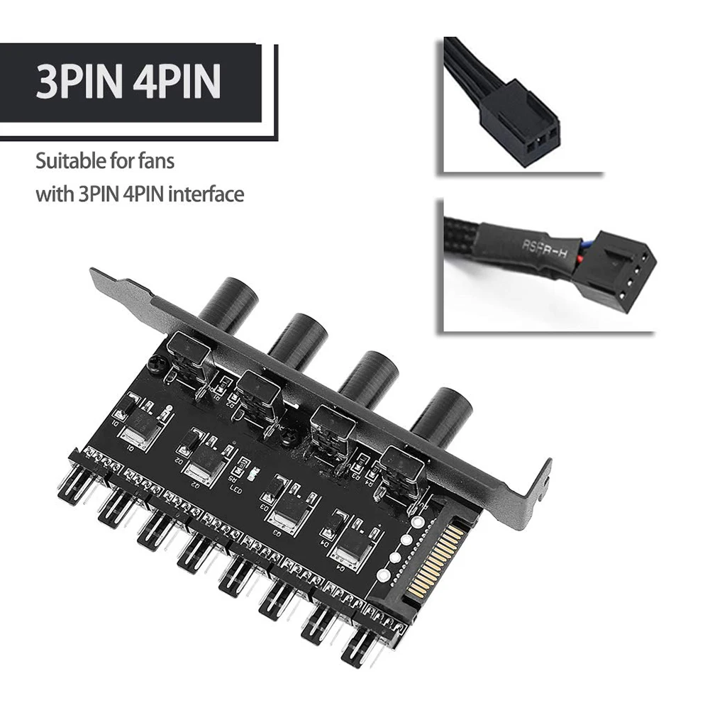 8 Channels Cooling Fan HUB 4Pin SATA Power Supply 4 Knob 1Knob Radiator Speed Controller for 3pin 4pin Fan CPU PC Case Chassis