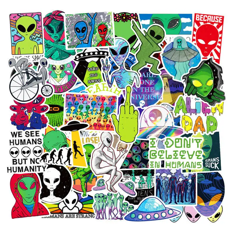 

Vinyl Alien Stickers 50Pcs Laptop Stickers Pack Space Decals for Suitcase Laptop Ipad Car Luggage Water Bottle Helmet WaterProof