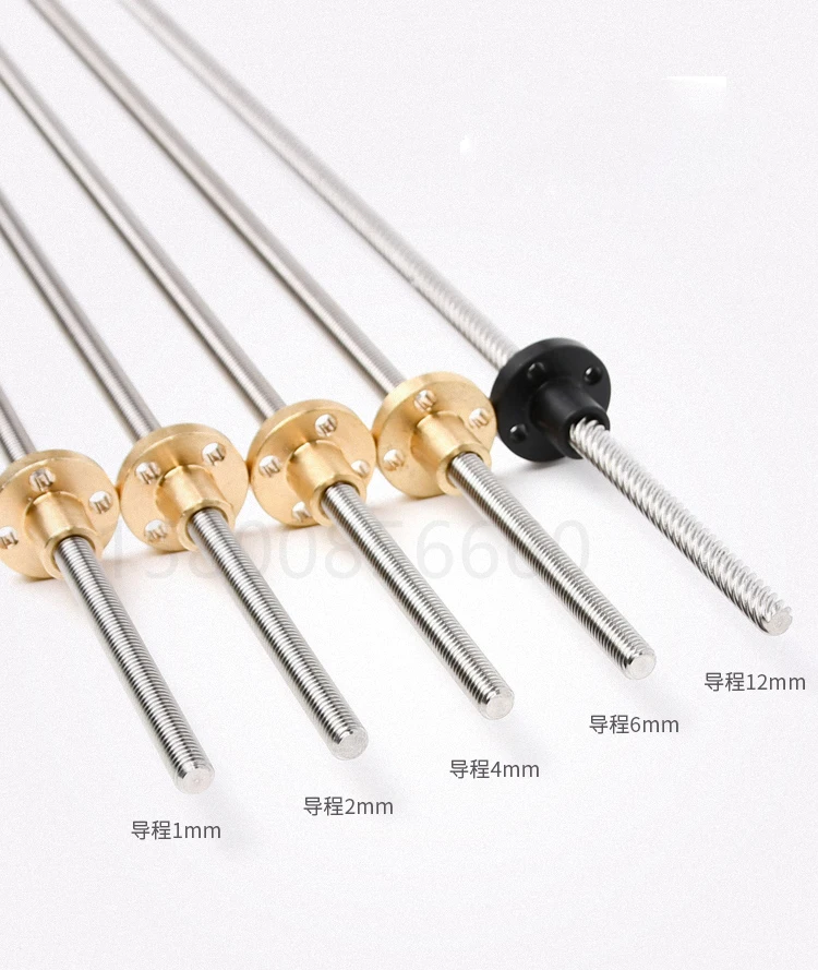 3D Printer CNC Trapezoidal Rod T6 Lead Screw 6mm with Brass Nut Linear Shaft Length 100/250/400/500/550mm Stepper Motor Driving