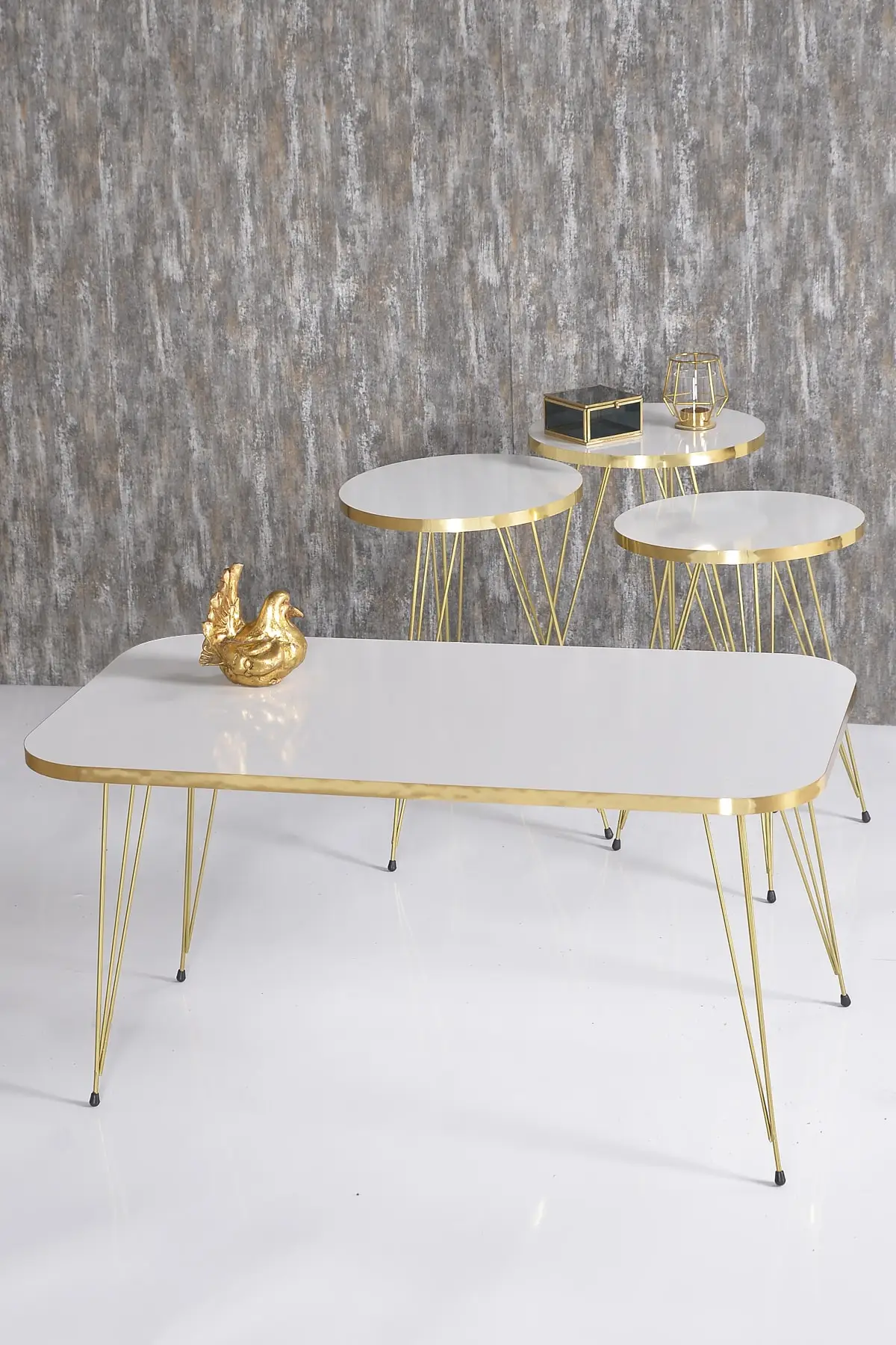 Zigon Coffee Table And Medium Coffee Table Set Kr Gold White Wire coffee table Gold legs coffee table