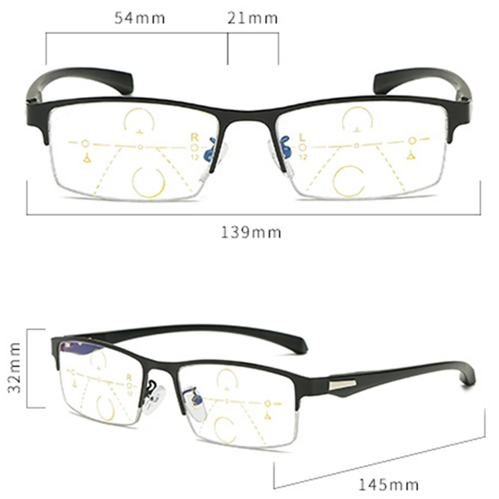 Commercial Alloy Frame Anti-fatigue Lens Men Women Progressive Multifocus Reading Glasses Add 75 100 125 150 175 200 To400