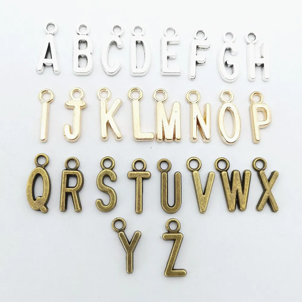 Mix 520pcs Charms alphabet  Letter Pendant Tibetan silver Zinc Alloy Fits Bracelet Necklace DIY Metal Jewelry Findings