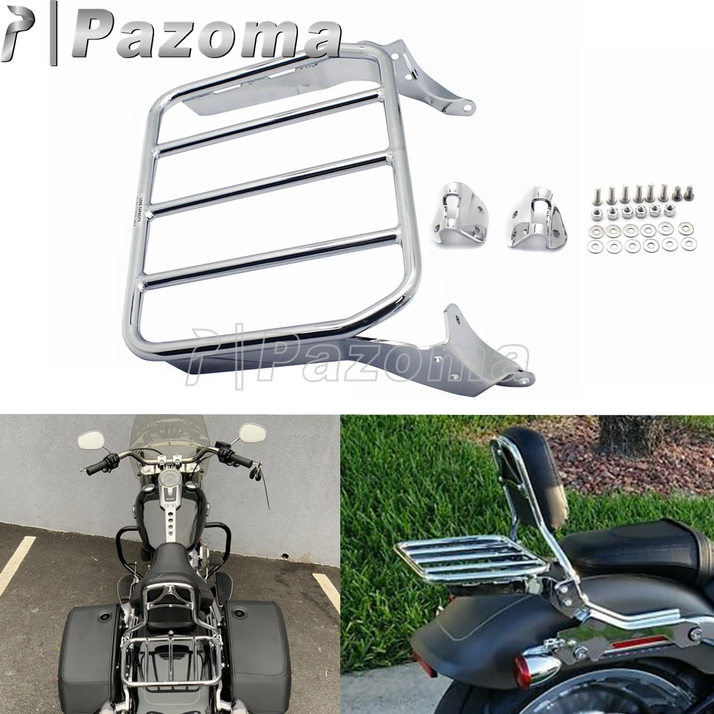 

Chrome Steel Motorcycle Luggage Racks Rear Carrier For Harley HoldFast Sissy Bar Fat Boy Breakout FLFB FLFBS FXBR FXBRS 18-2020