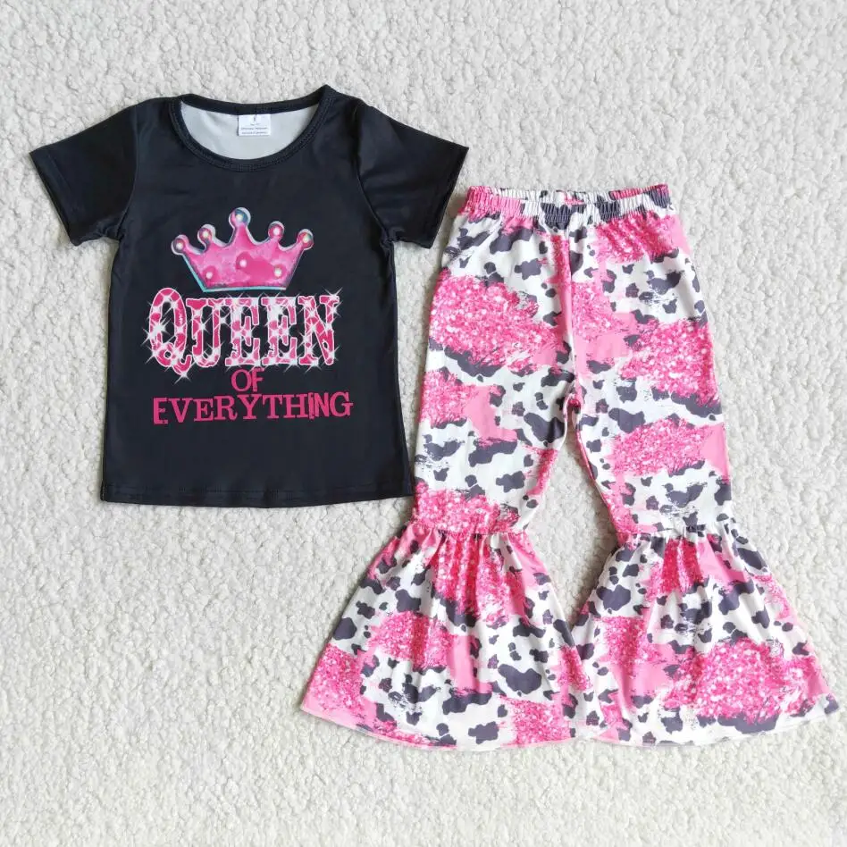 

RTS no moq Baby girls short sleeve top bell bottom pants 2pcs outfits kids boutique outfits children girls spring summer outfit