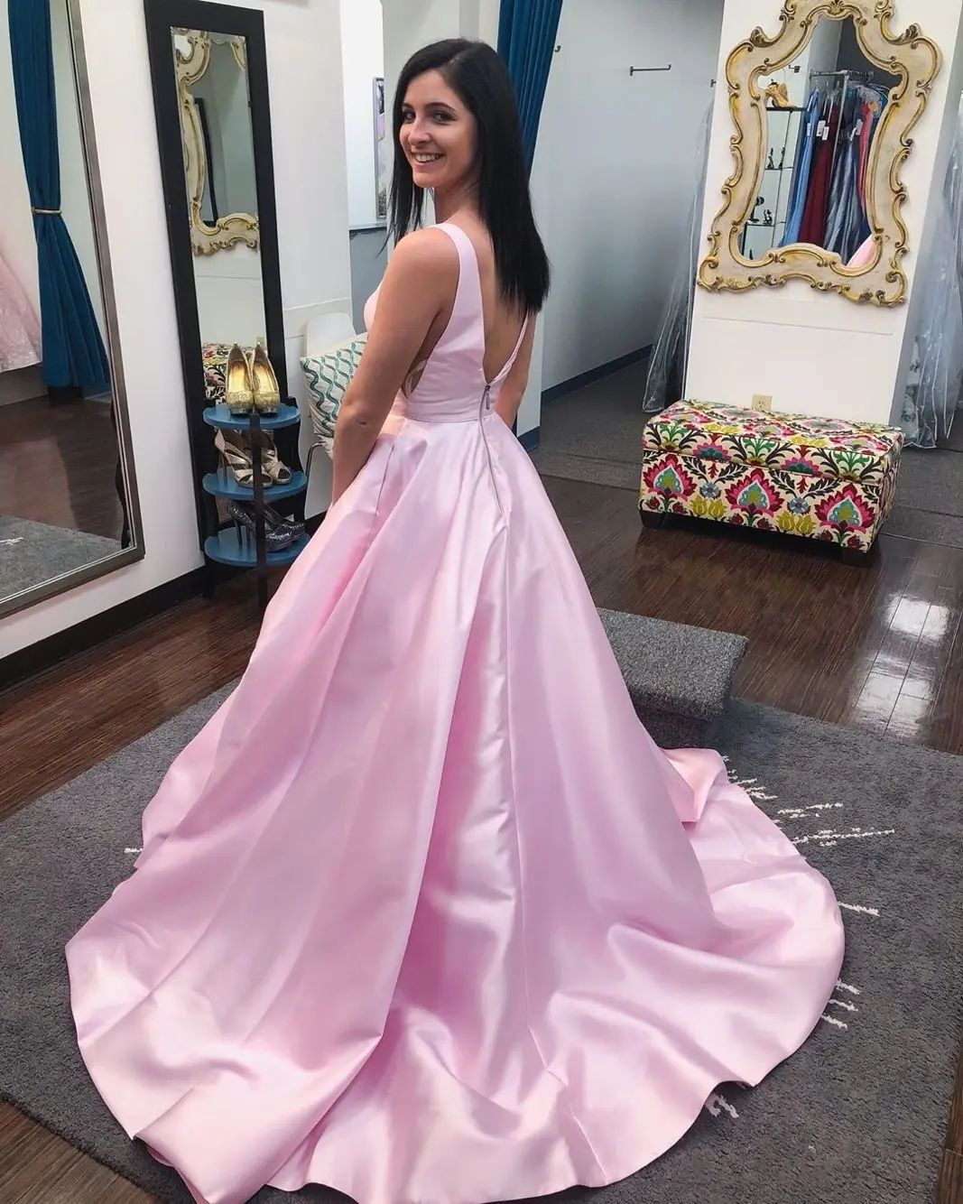 2020 vestidos de festa de formatura elegante com decote em v vestidos de noite com bolsos