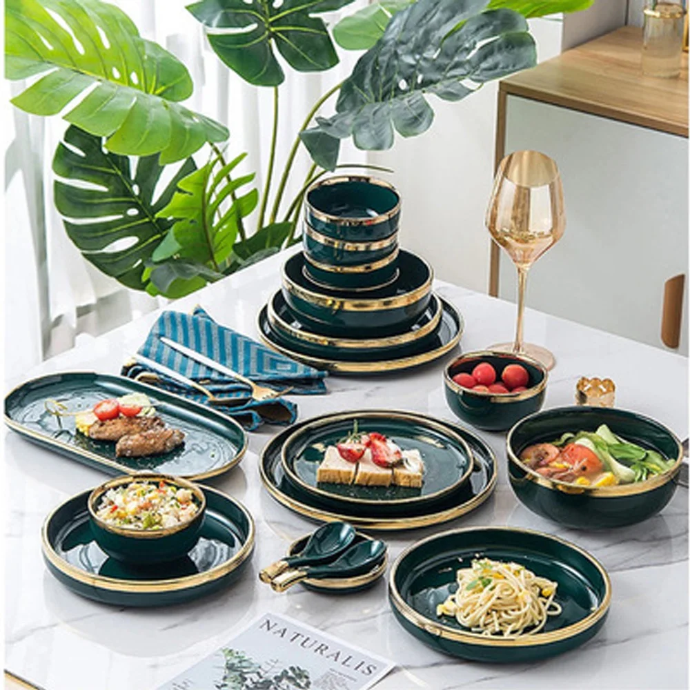 

High-End Food Plate Household Phnom Penh Tableware Taste Dish Rice Bowl Food Storage Tray Salad Steak Plate Kitchen Dinnerware