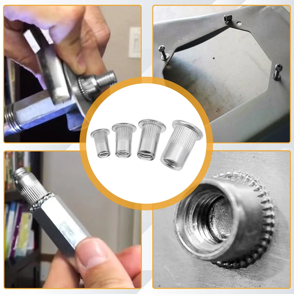 M3 M4 M5 M6 M8 M10 M12 Rivet Nuts Set Zinc Plated Nutserts Threaded Insert Nutsert Cap Flat Head Rivet Nuts Carbon Steel