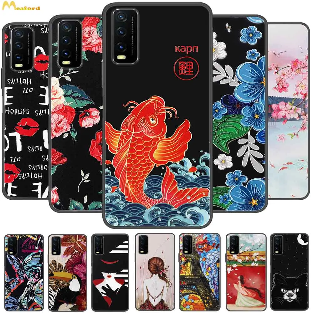 For Vivo Y11S V2028 Cases Phone Cover 3D Relief Silicone Coque For Vivo Y12S V2026 Case Y20S Etui Cartoon Protector Funda Y 12S