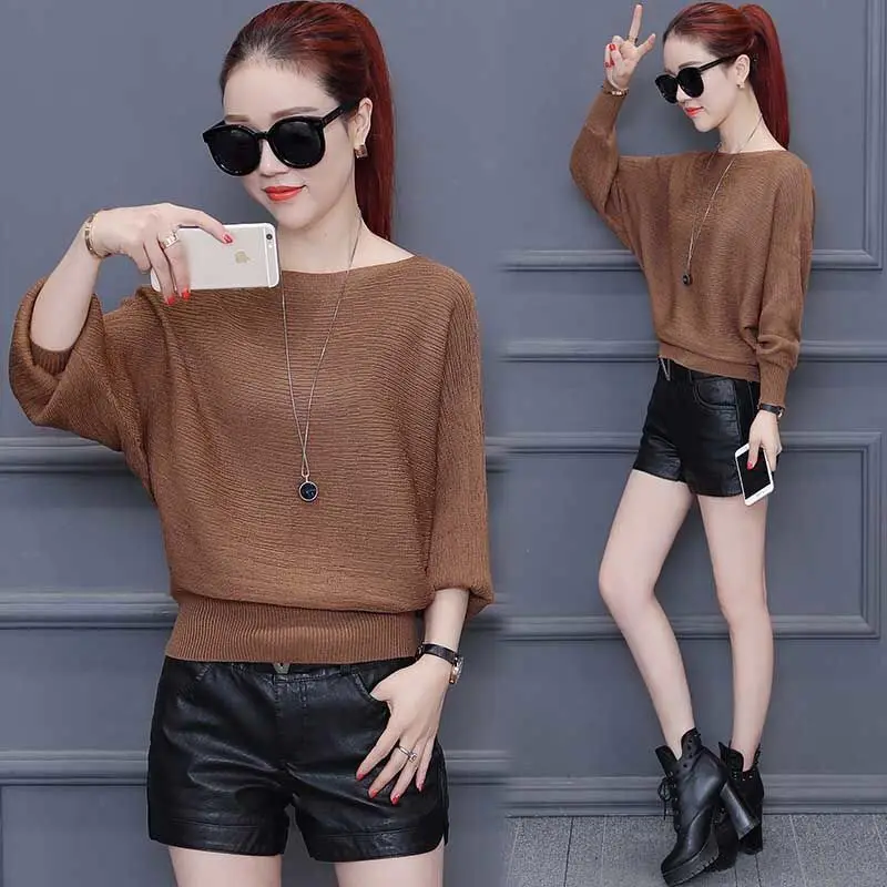 Batwing Sleeve T-shirt Women\'s O Neck Long Sleeve Knitted Bottoming Shirt New Autumn Blouse Pullover 4XL