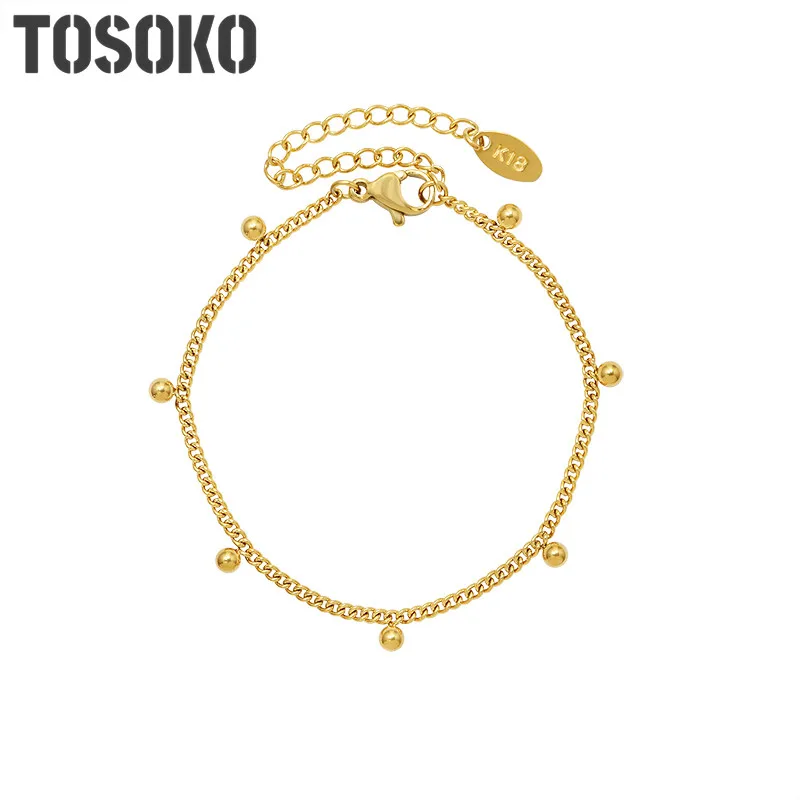 TOSOKO Stainless Steel Jewelry Solid Small Steel Ball Bracelet Lady 7 Lovely Small Bead Bracelets BSE161