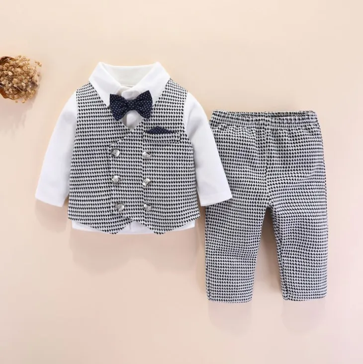 Baby Boy Autumn Clothes Set/Swallow Gird Vest 3-piece Boy Suit /Baby Boy Birthday Party Suit 3300