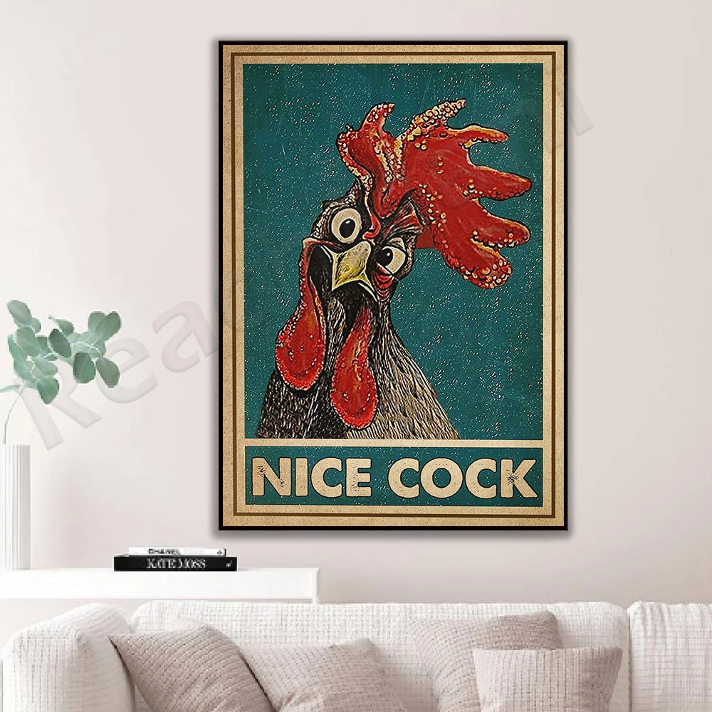 Vintage chicken beautiful rooster poster, funny chicken art, farmer wall decoration gift