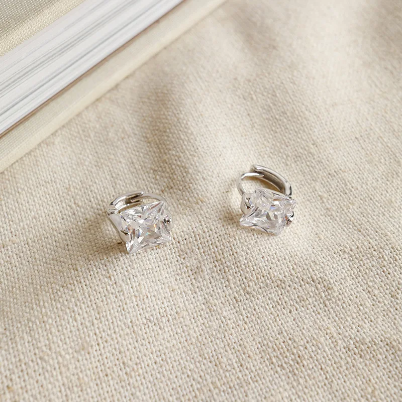 925 Sterling Silver Korean Version Simple Geometric Square Zircon Earrings Women Classic Vintage Wedding Jewelry Gift