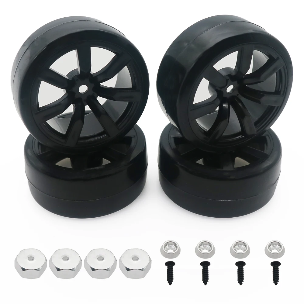 4pcs/set 63mm plastic rim 7 spoke wheel rubber tire for WPL D12 hobby model car 1-10 WPL D12 drift truck upgraded part