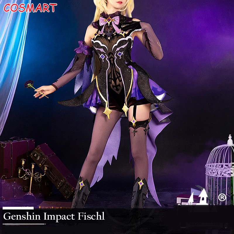 Anime Genshin Impact Fischl Cosplay Costume Game Suit Purple Lovely Dress Uniform Halloween Party Outfit For Women Girls New 202