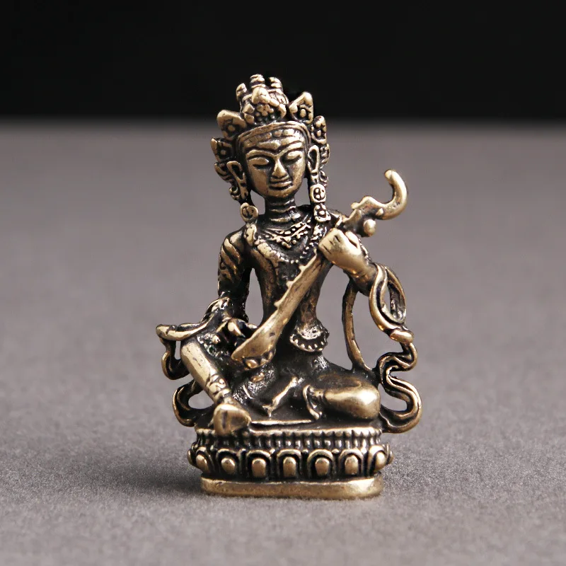 

Pure Brass Antique Nepal Goddess Statue For Home Decoration Buddha Playing The Pipa Buddha Figurines Miniatures Keychain Pendant