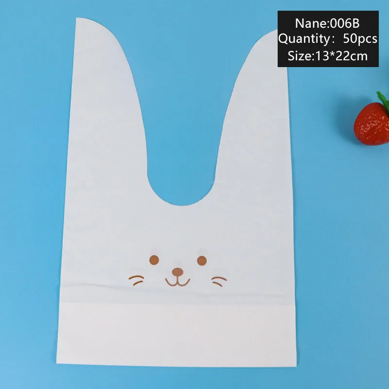 AQ 50pcs 13*22cm Simple Style Candy Cookies Thicken Frosted Gold Beard Smiling Little White Rabbit Face Long Ears Packaging Bags